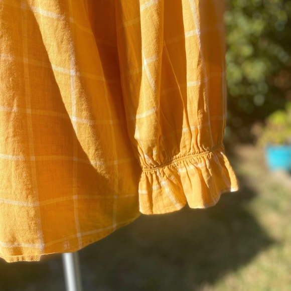 Yellow and White Button Down Blouse with Ruffle Sleeves - Picture 2 of 5